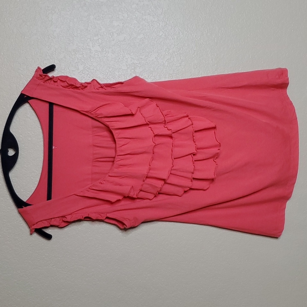 Garnet Hill Tiered Ruffle Front Tank Top Coral Large